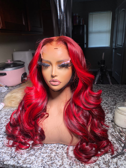 Raw Vietnamese hair, red highlight wig, front side